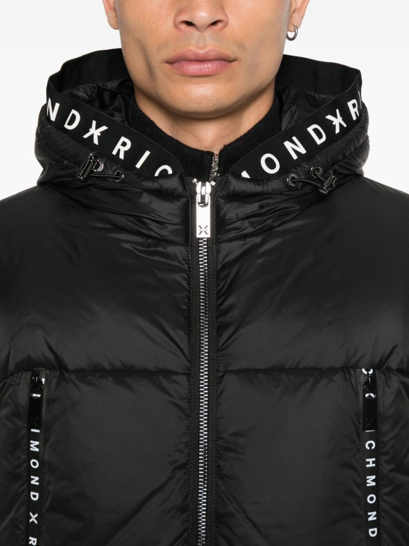 Richmond Puffy Black Jacket With Hood And Zip-up Front In Black
