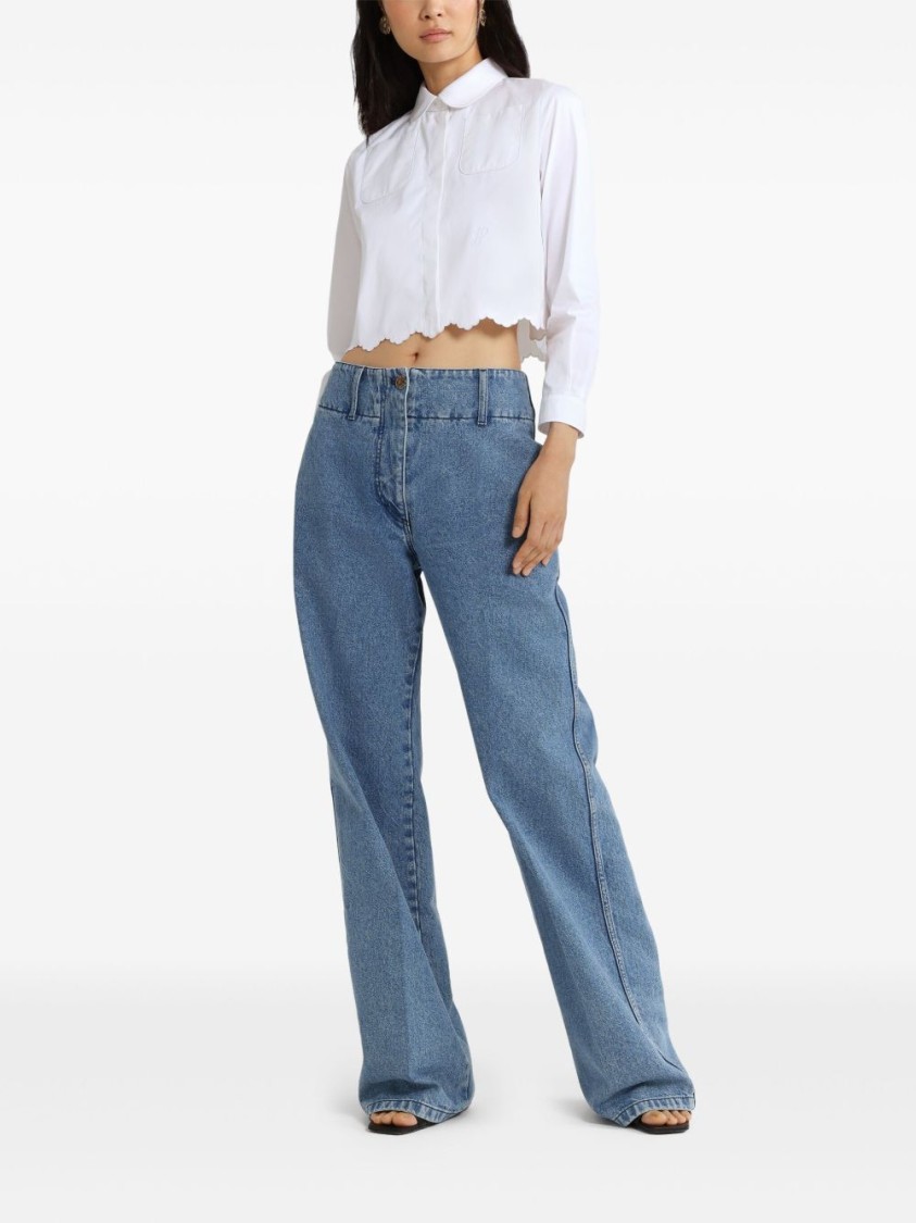Shop Patou Cropped White Shirt With Classic Collar