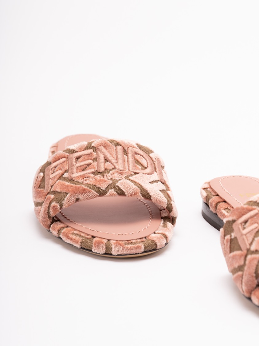 Fendi Logo-motif Velvet Sandals In Orange