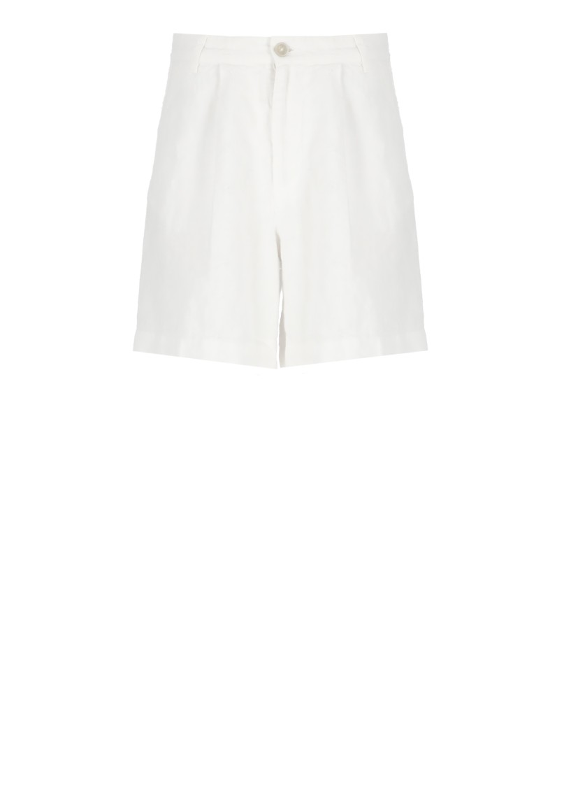 120% Lino Elasticated-waist Linen Shorts In White