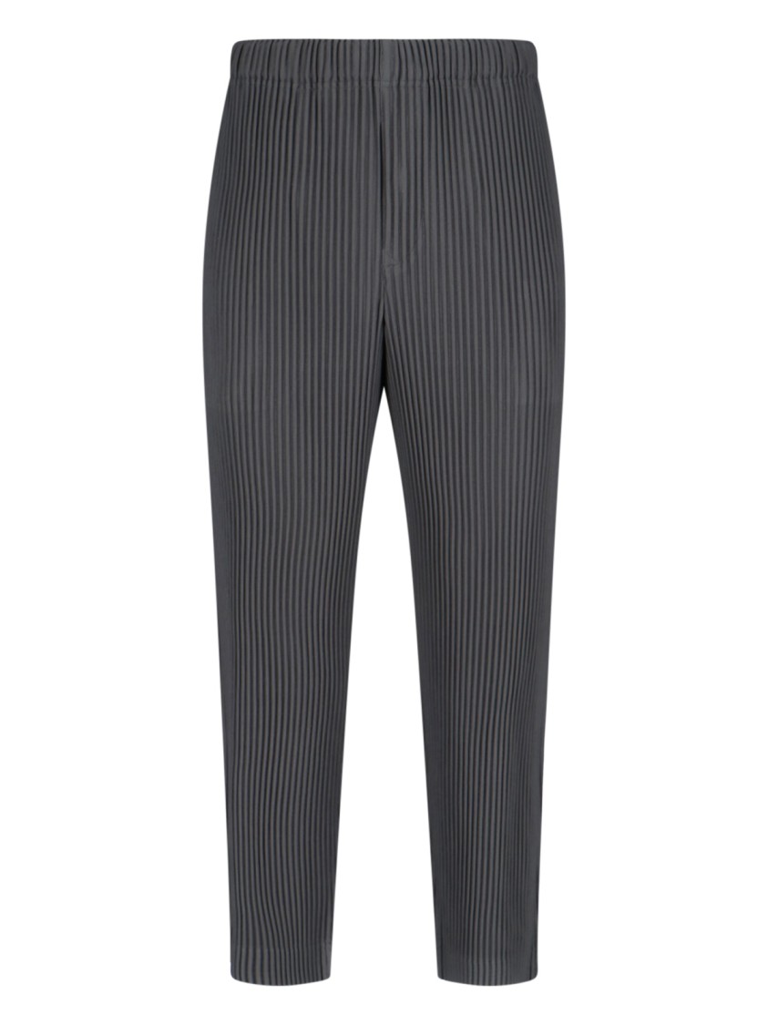 ISSEY MIYAKE HOMME PLISSÉ ISSEY MIYAKE HIGH-WAISTED GREY PLEATED TROUSERS WITH DRAWSTRING CLOSURE