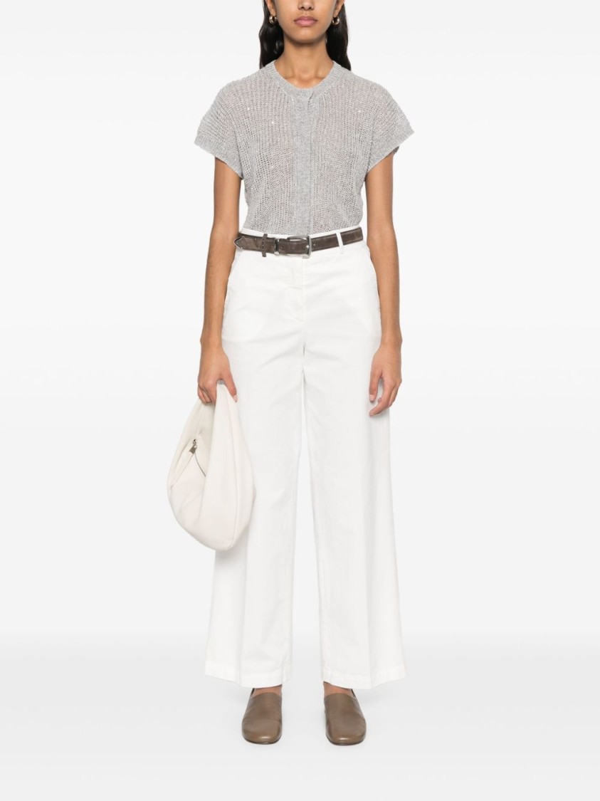 Peserico Wide-leg White Trousers With Hidden Closure In White