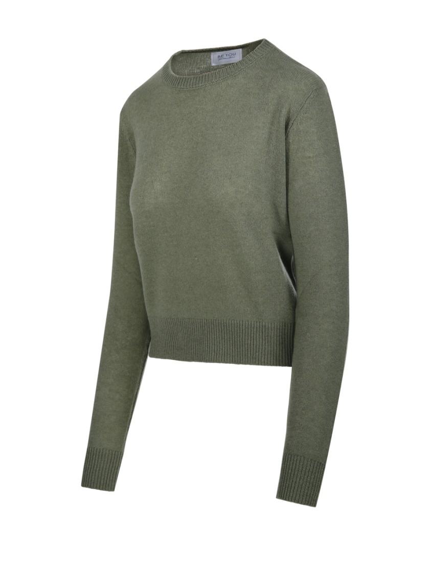 Be You Cropped Cashmere Sweater With Round Neckline In Green
