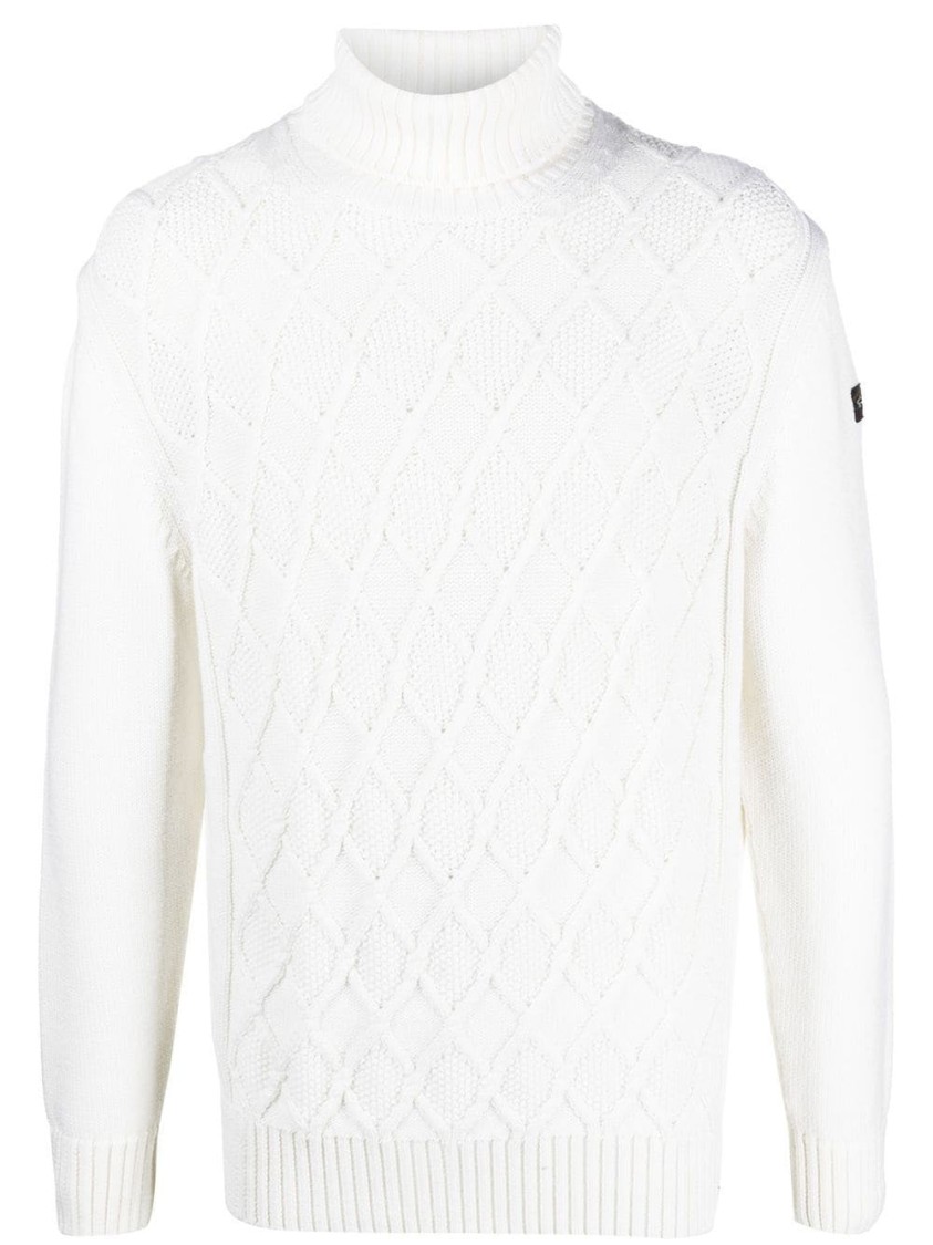 Paul & Shark Woollen Turtleneck Sweater In White