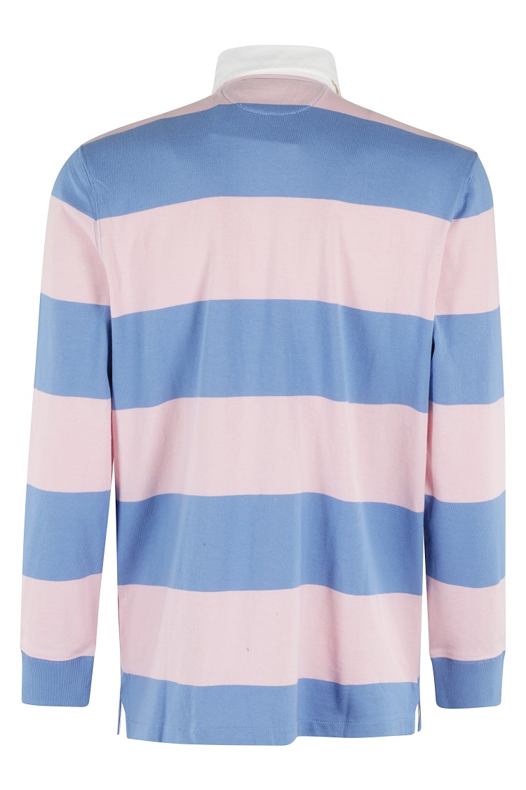 Polo Ralph Lauren Mens Rugby Striped Cotton-jersey Polo Shirt Pink Xxl In Blue