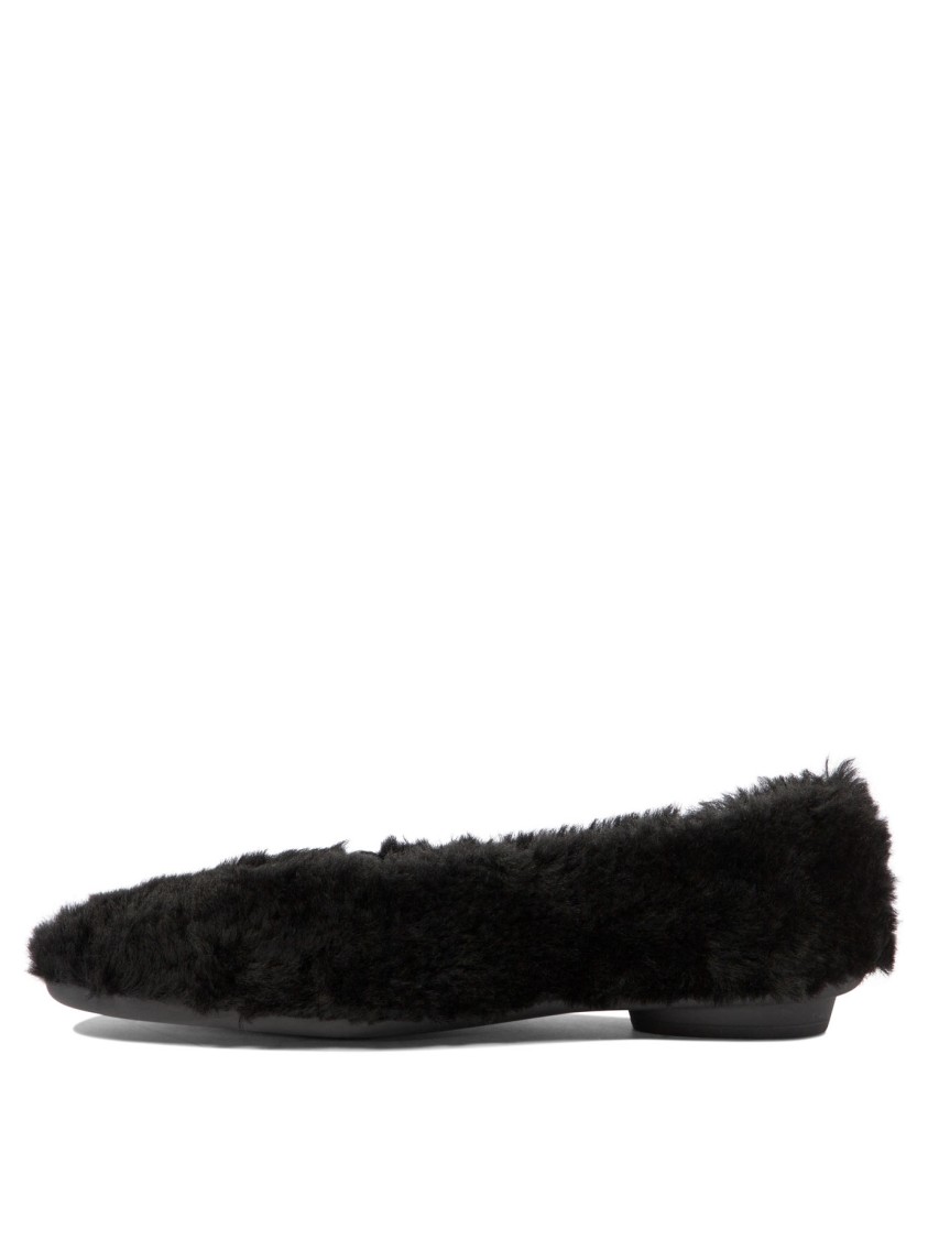Ferragamo "noella Fur" Shearling Ballet Flats In Black