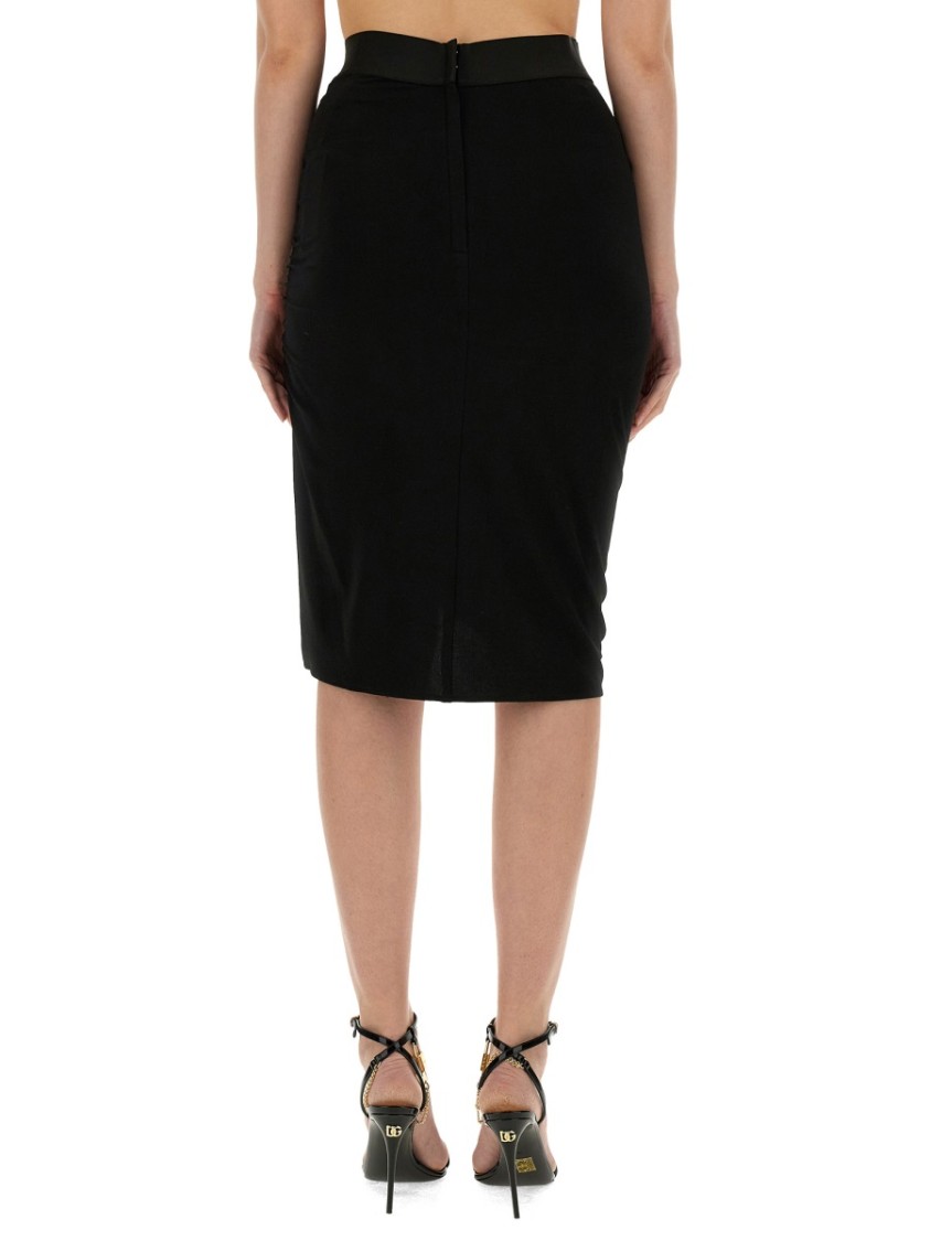 Dolce & Gabbana High Waist Asymmetric Hem Ruched Skirt In Black