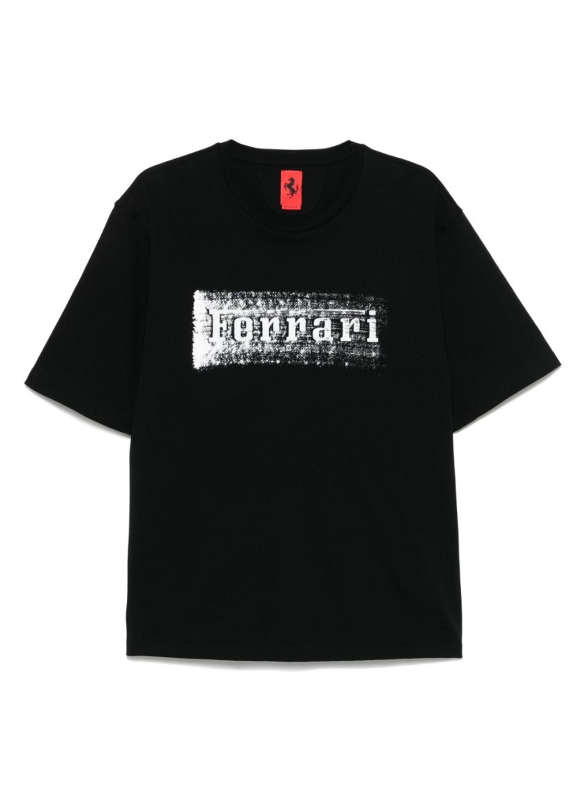 Ferrari Graphic Print Black Cotton T-shirt