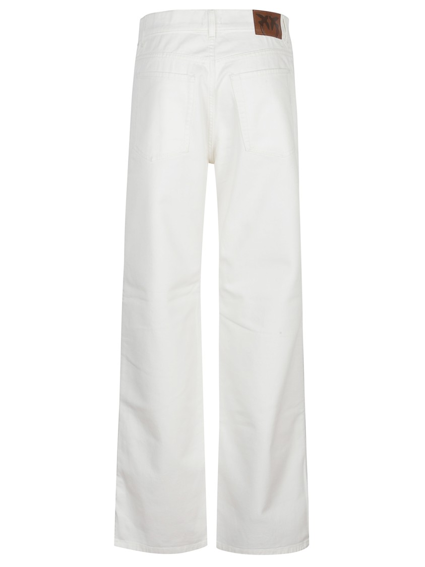 Pinko Wide-leg Denim Trousers With Pockets And Belt Loops In White