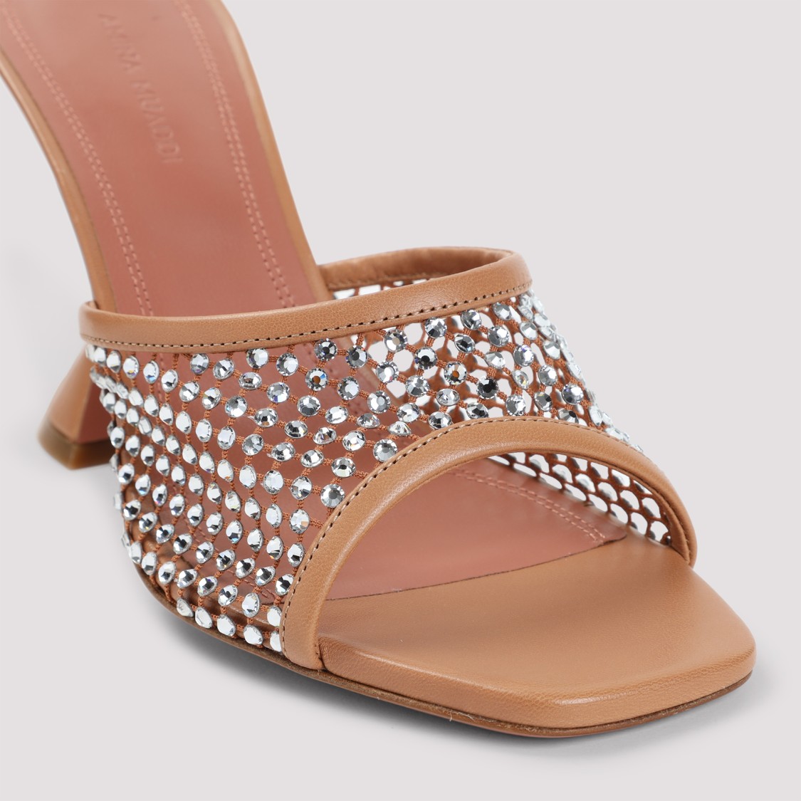 Amina Muaddi Tan Lupita Crystal Net Slipper Heeled Sandals In Neutrals