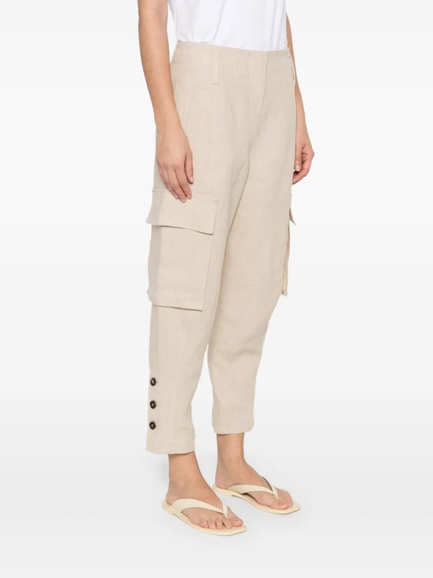 Brunello Cucinelli Relaxed Fit Linen Pants With Tapered Leg In Neutral