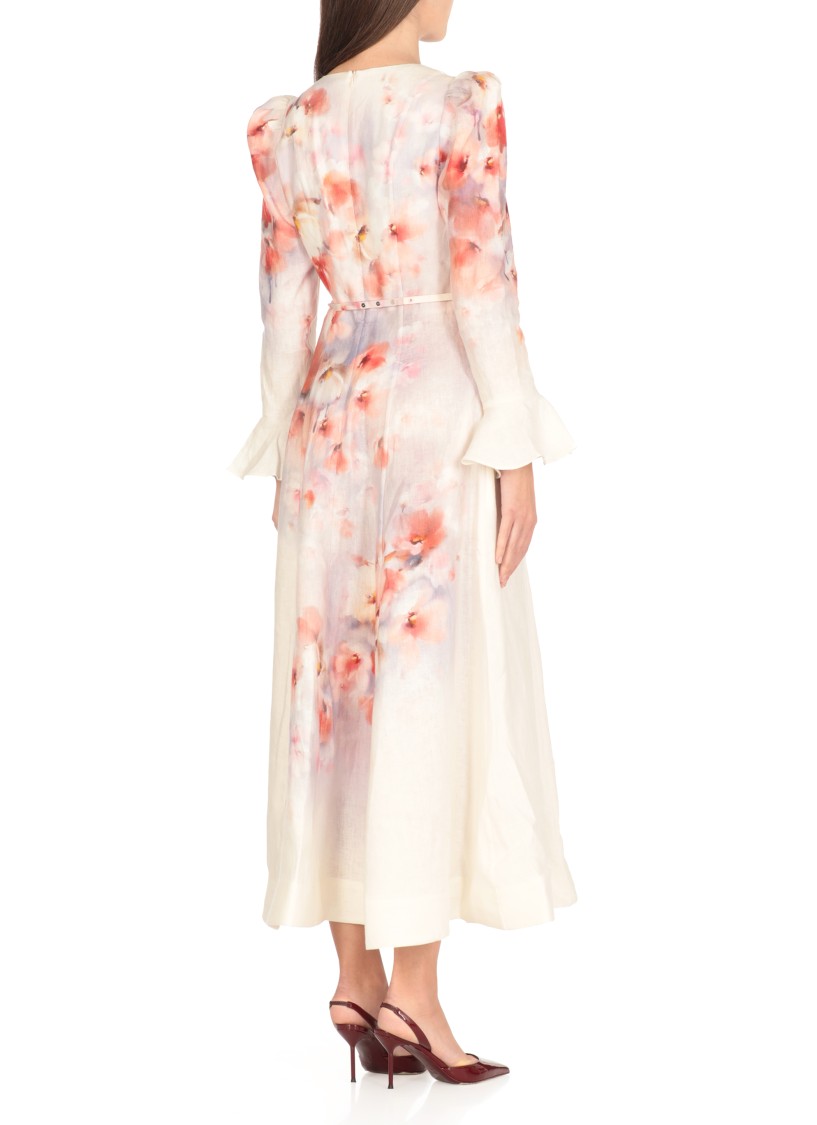 Shop Zimmermann Crush Frill Sleeved Midi Dress In White
