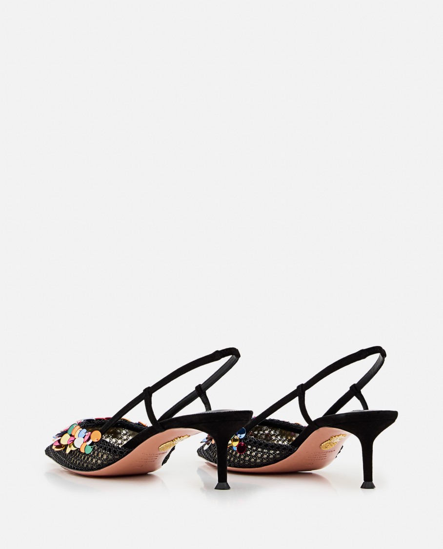Aquazzura Can Can 105 Sequined Mesh And Suede Slingback Pumps In Black