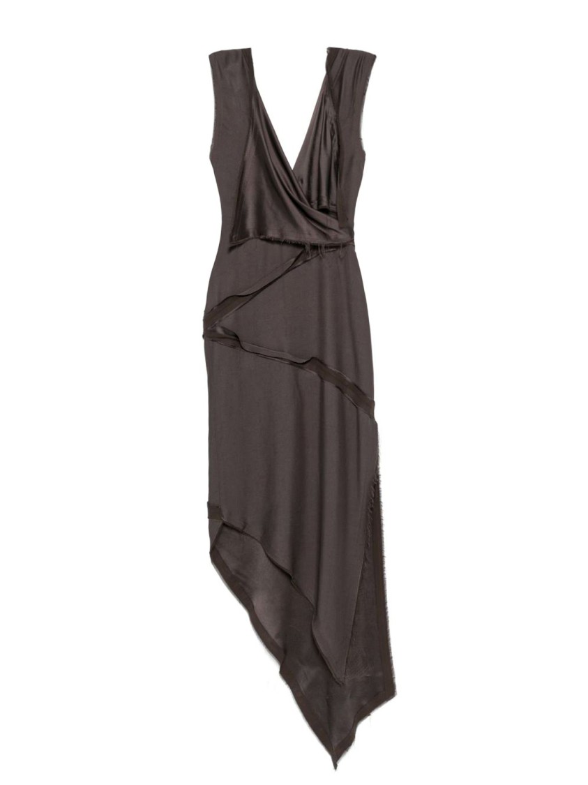 Attico The  Asymmetrical Midi Dress With Deep V-neckline