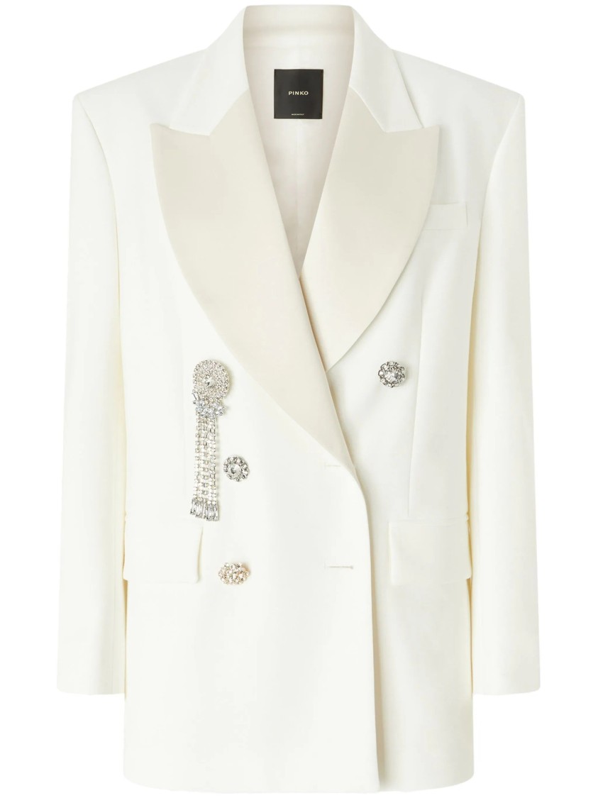 Pinko Tailored Double-breasted Blazer With Decorative Brooches In White