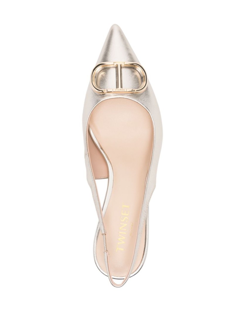 Twinset Twin-set Gold-tone Sandals With Elasticated Slingback