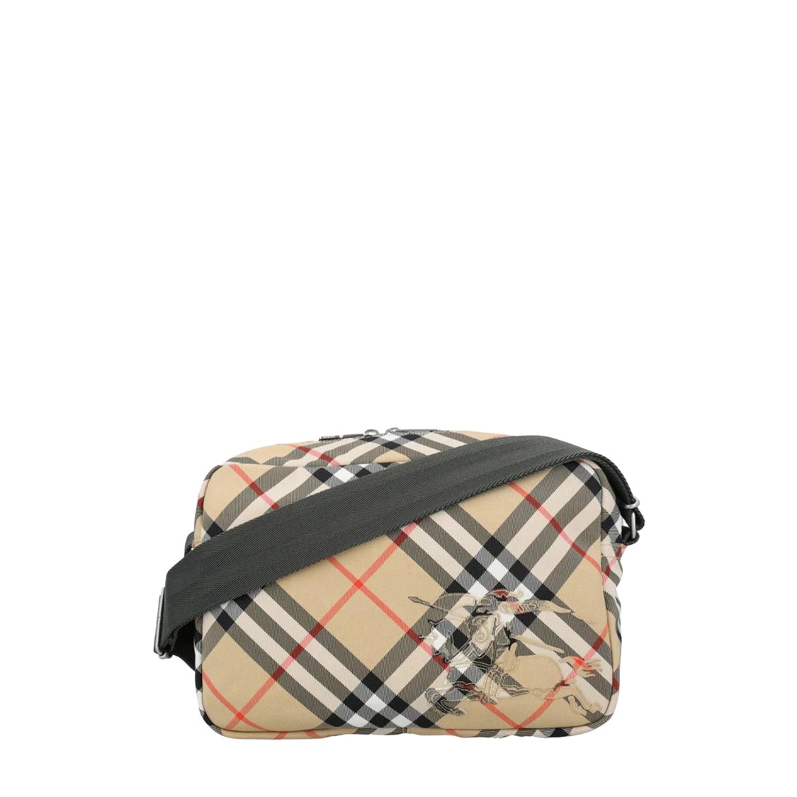 Burberry Checkered Crossbody Bag With Floral Embroidery In Grey
