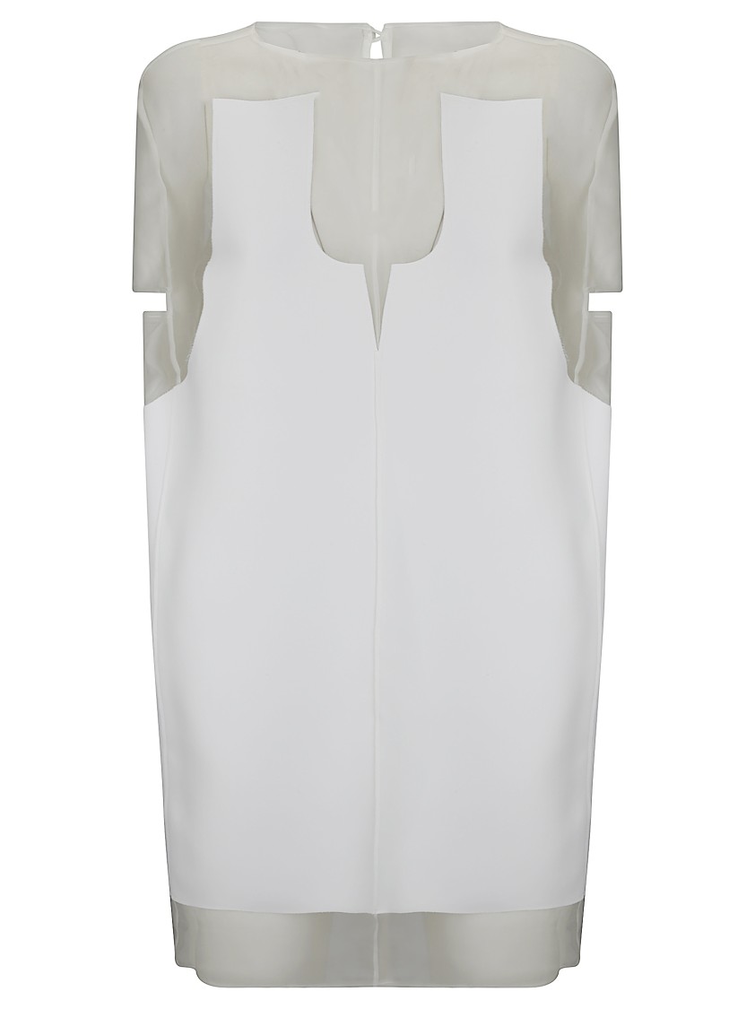 Khaite White Panel Midi Dress With Sheer Inserts