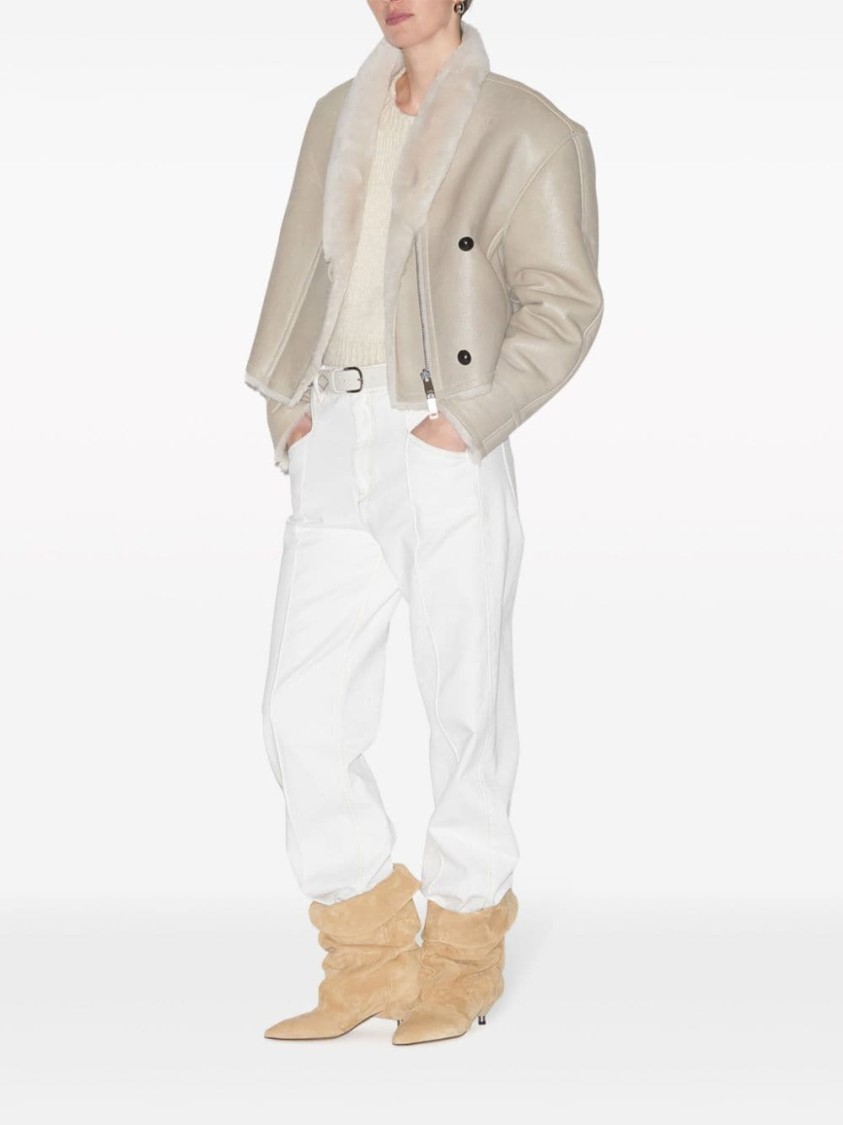 Isabel Marant Eriana Shearling-trimmed Leather Jacket In Neutrals