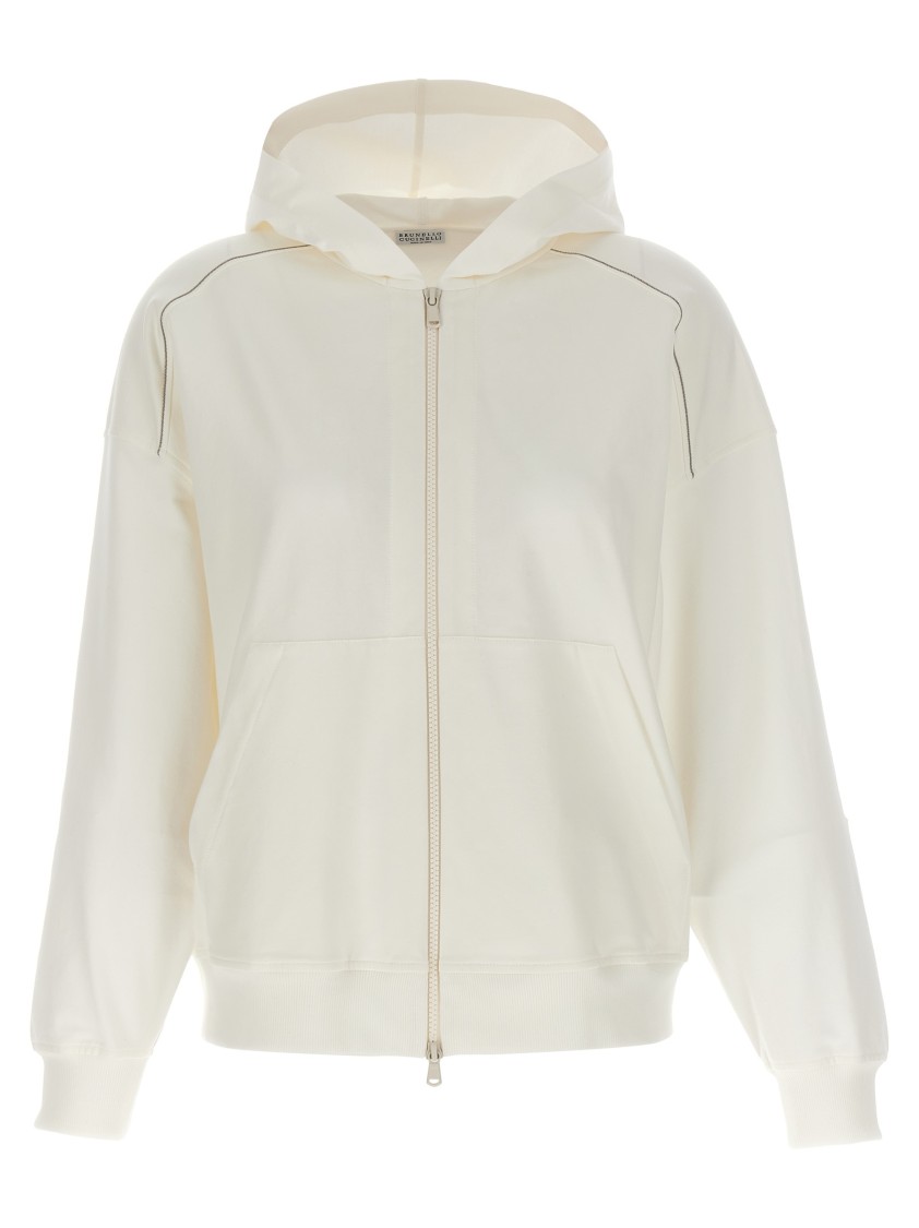 Brunello Cucinelli Gauze Cotton Hoodie With Monile Detail In White