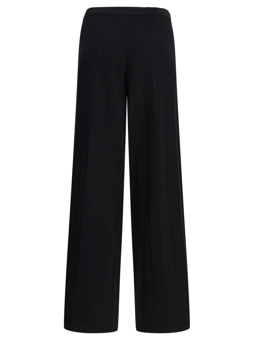Max Mara Black Wide-leg Trousers With Vertical Ribbing In Black