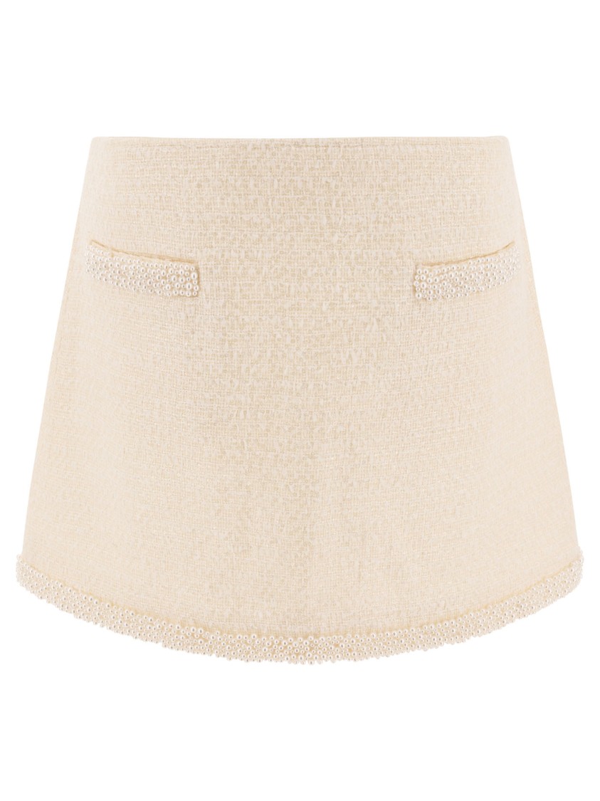 Self-portrait Beige Textured Skirt With Pearl Embellishments In Neutral
