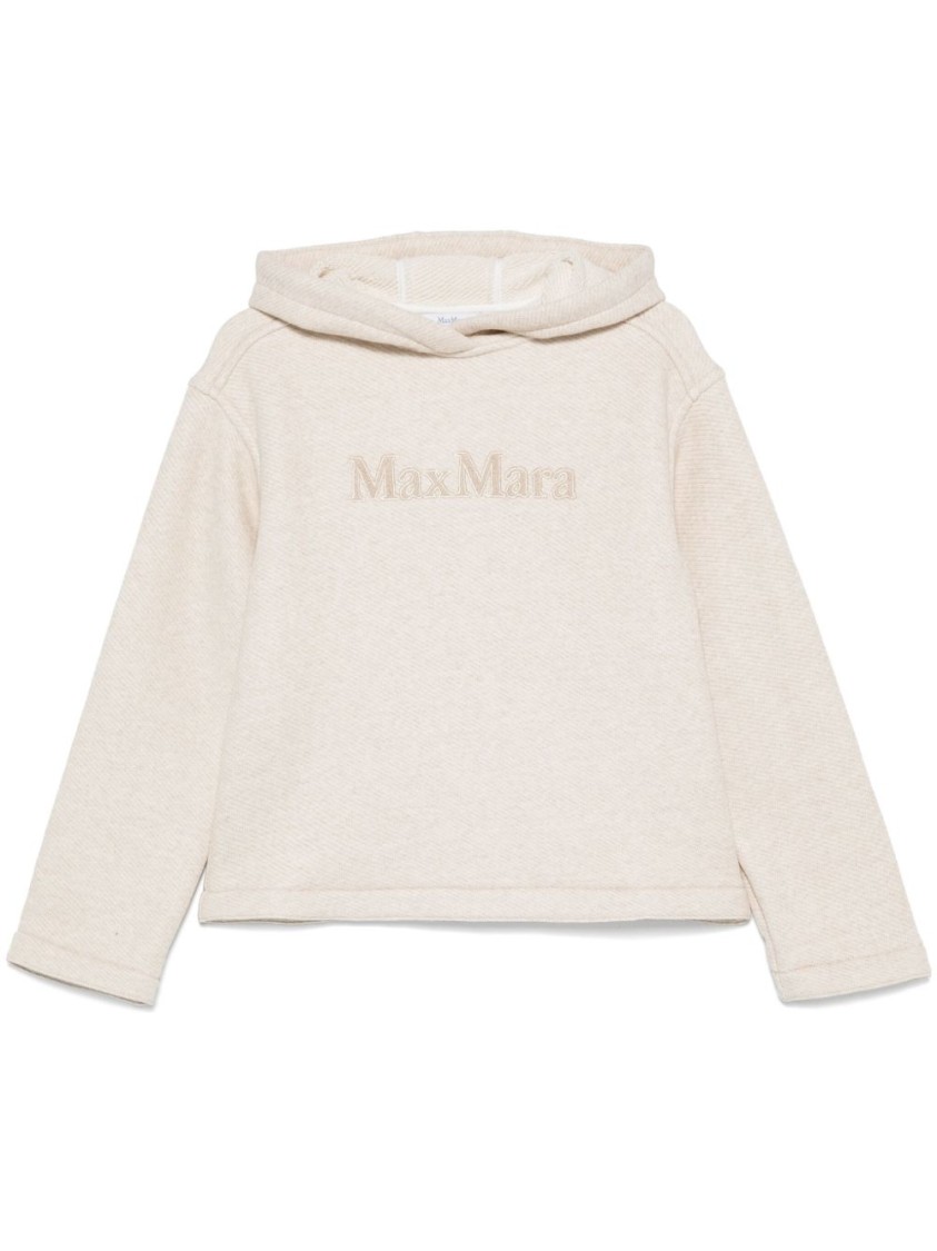 Max Mara Logo Cotton Hoodie With Classic Hood And Ribbed Finish In Multi