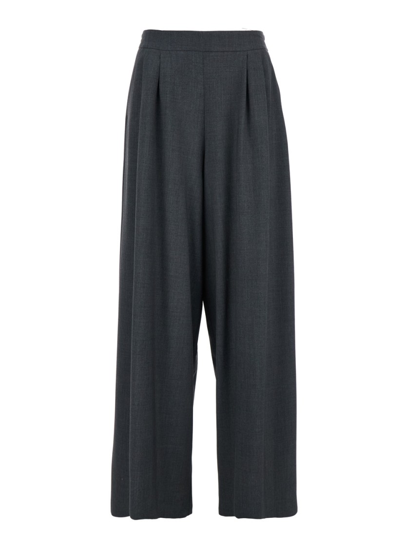 Plain Wide-leg Grey Pants With High Waist In Blue