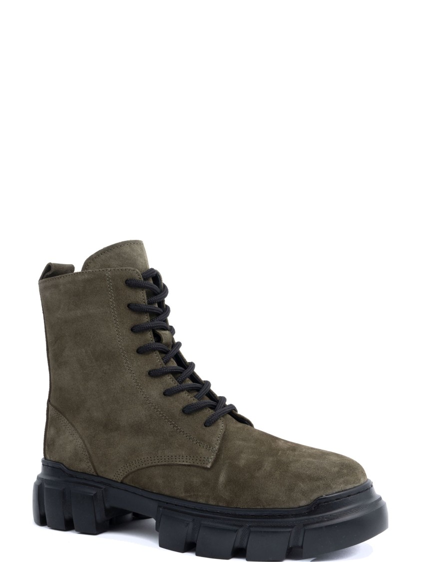 Sergio Moretti Flat Green Leather Ankle Boots In Green