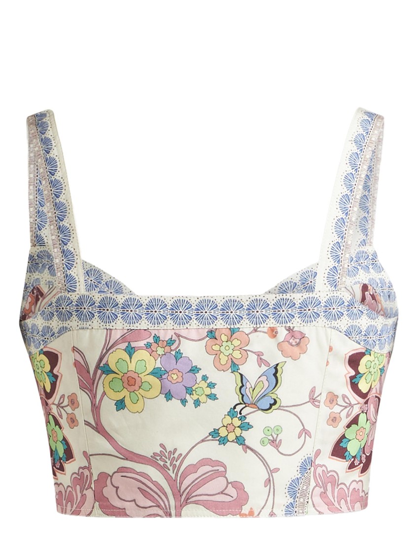 Etro Square Neck Cropped Floral Print Top In Multicolor
