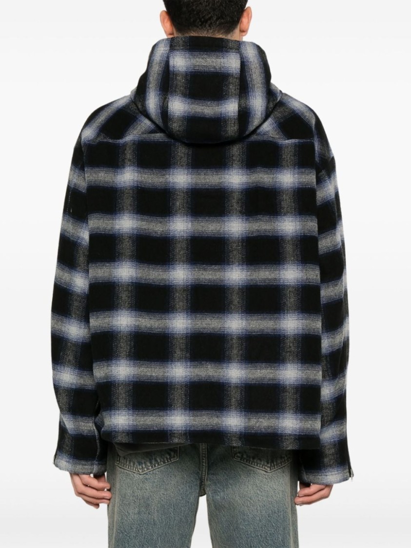 Represent Mens Midnight Navy Check-pattern Hooded Flannel Jacket In Blue