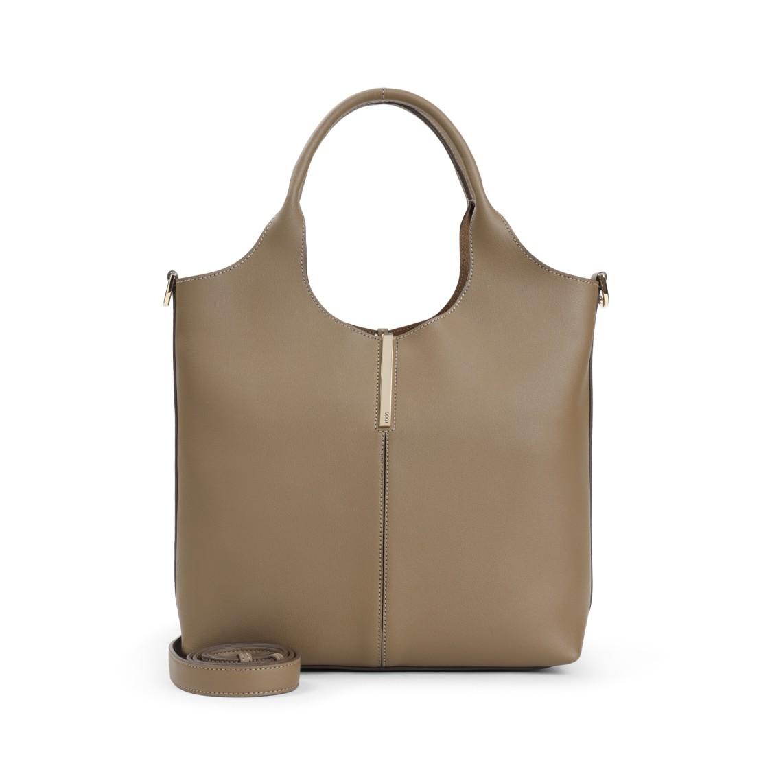 Tod's Lentil Brown Leather Ebr Double Handles Little Bag In Neutral