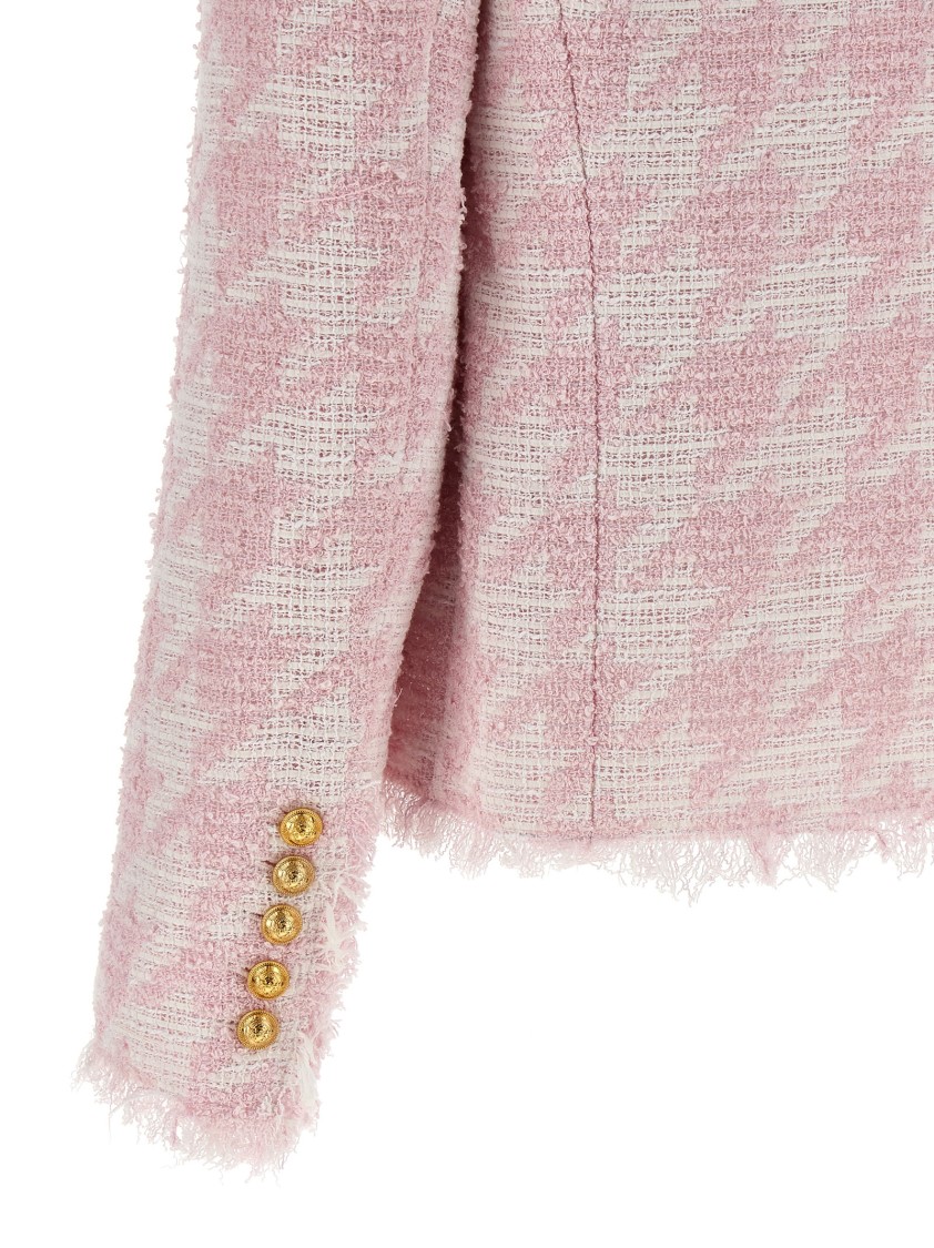 Balmain Tweed Frayed-edge Blazer In Pink