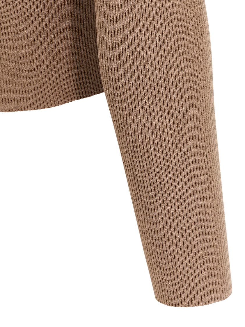 Max Mara Fitted Cropped Cardigan With Ribbed Texture In Brown