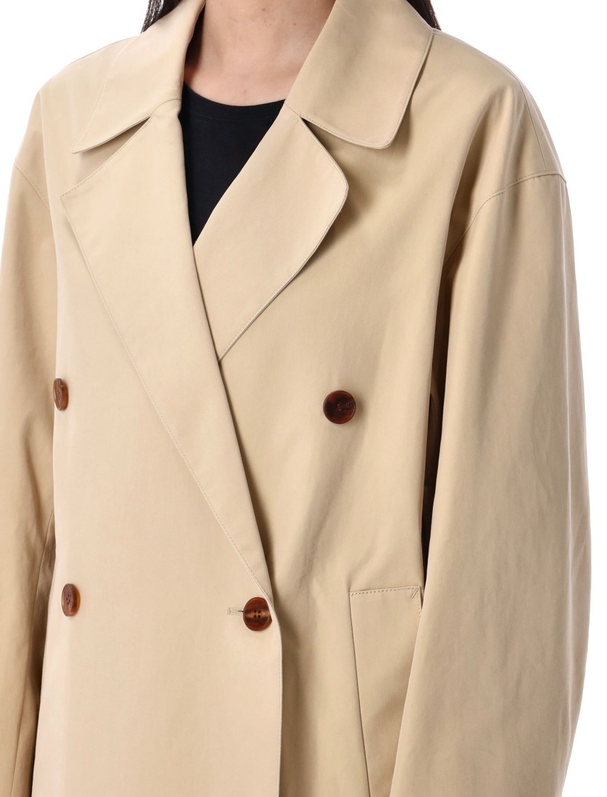 Low Classic Beige Double-breasted Trench Coat With Notched Lapels In Neutrals