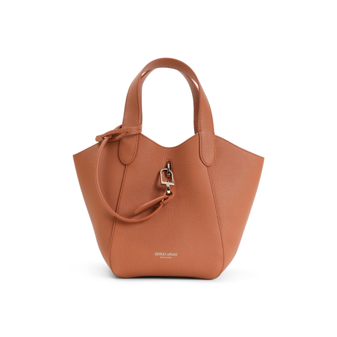 Giorgio Armani Logo Stamp Leather Top Handle Bag In Brown