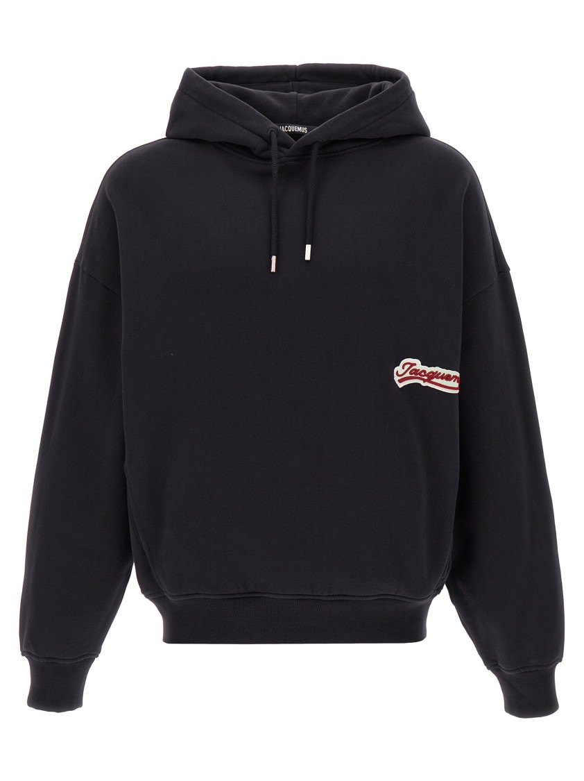 Jacquemus Cotton Sweatshirt With Embroidered Varsity Patch In Black