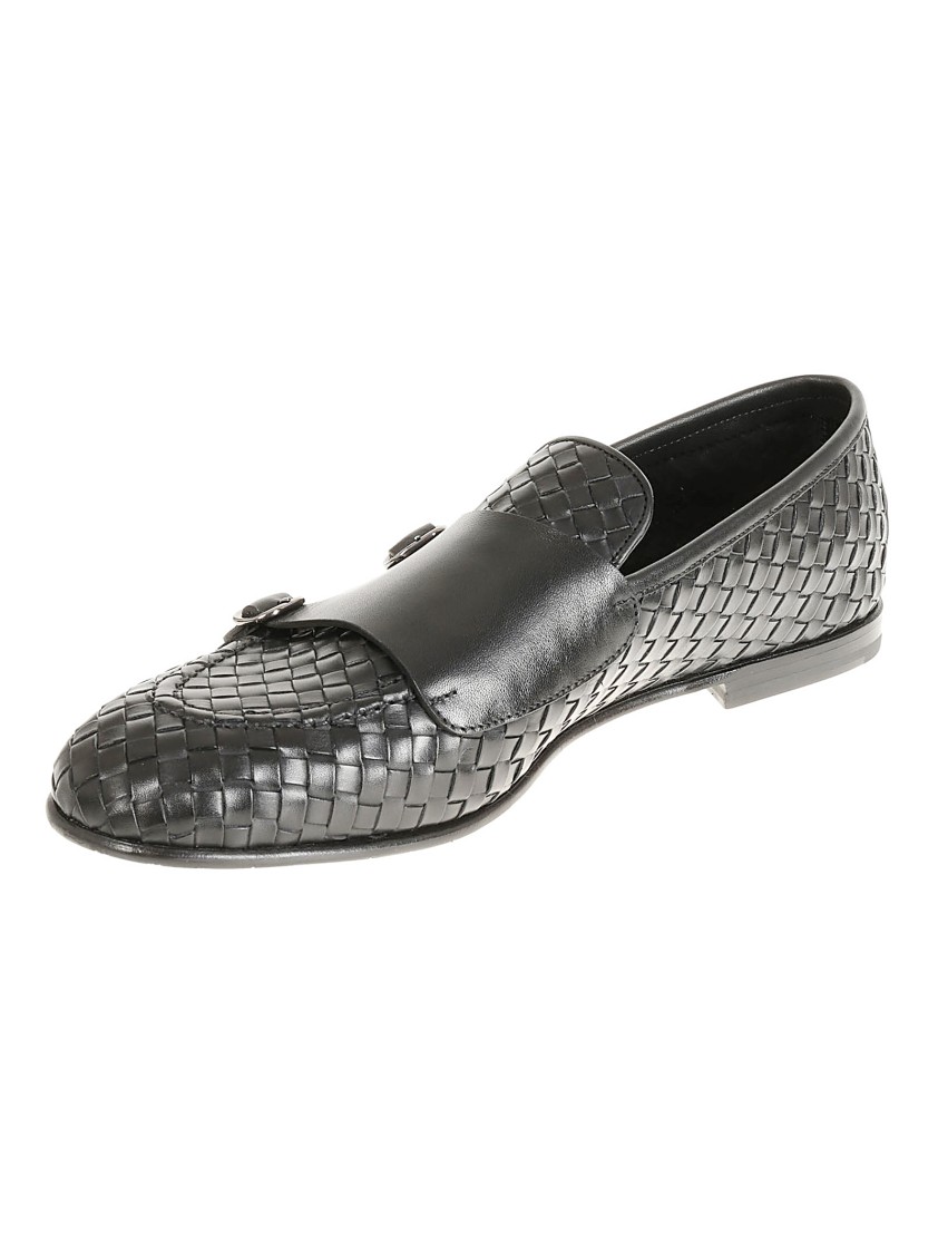 Barrett Black Leather Loafer With Woven Upper