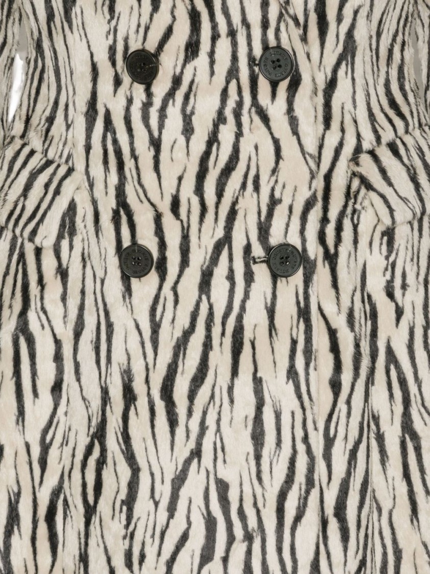 Rotate Birger Christensen Rotate Zebra Print Long Coat With Double-breasted Design And Large Lapels In Neutral