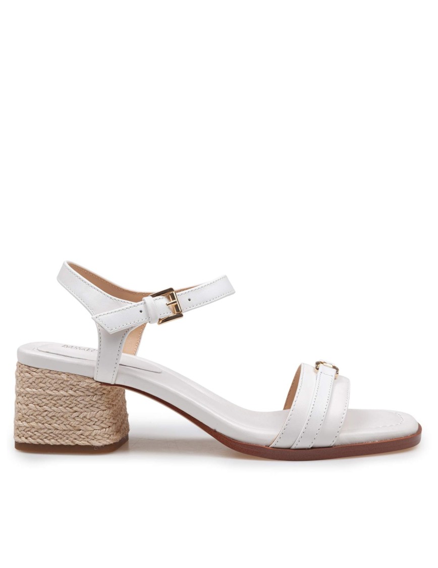 Michael Kors Mandy Sandal In White Leather With Ute Heel In White