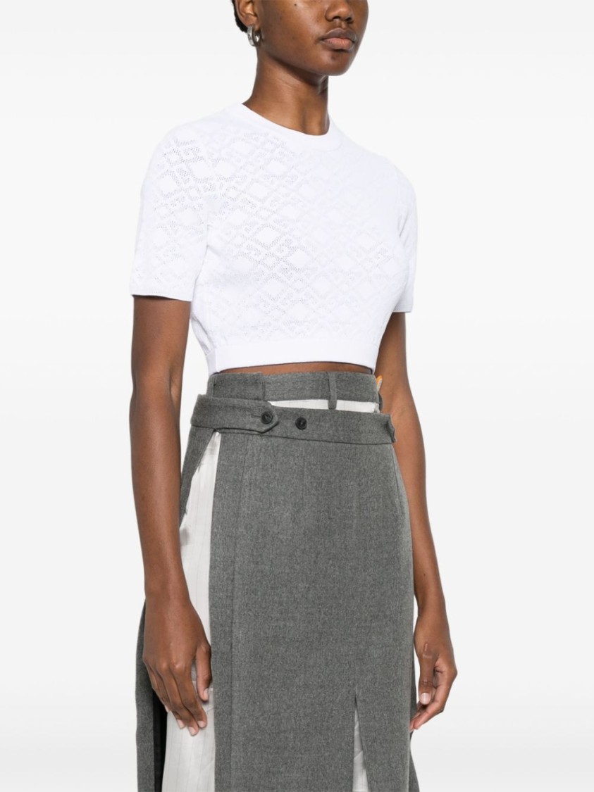 Givenchy Cropped Diamond-pattern T-shirt With Classic Crew Neck In White