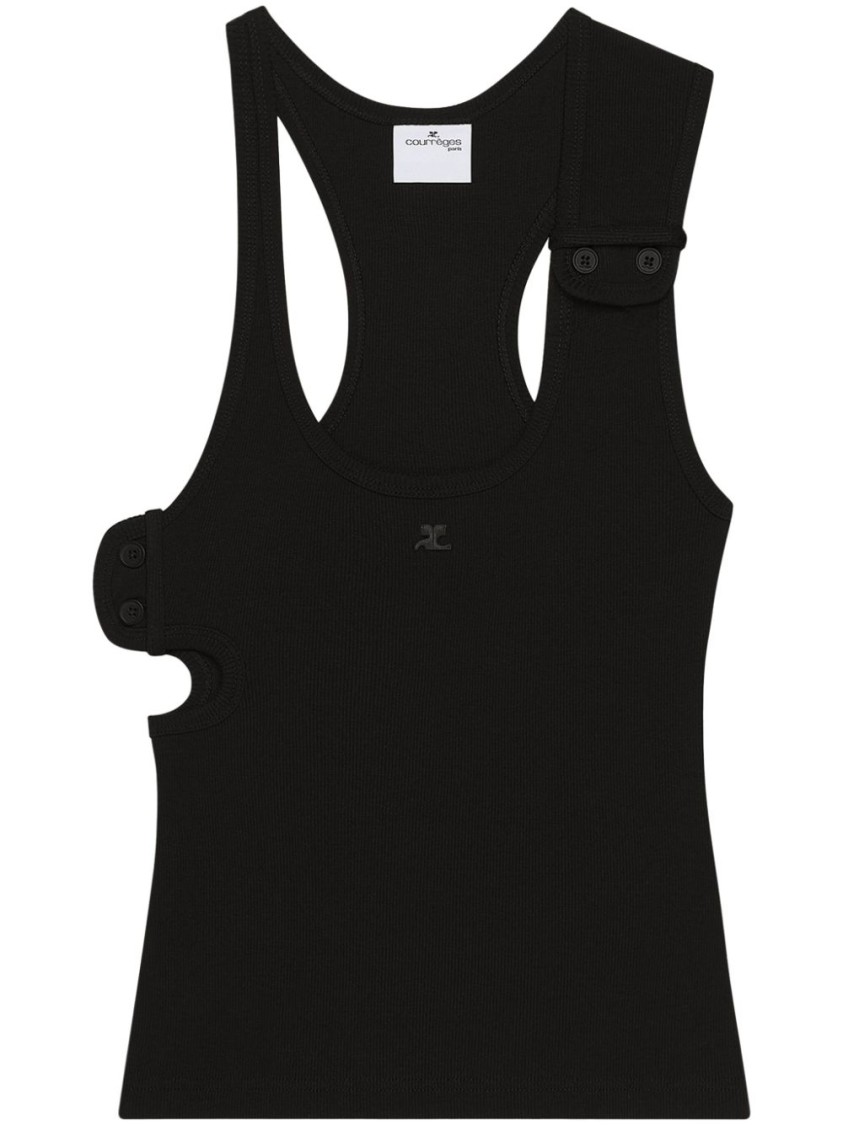 Shop Courrèges Black Fitted Ribbed Tank Top