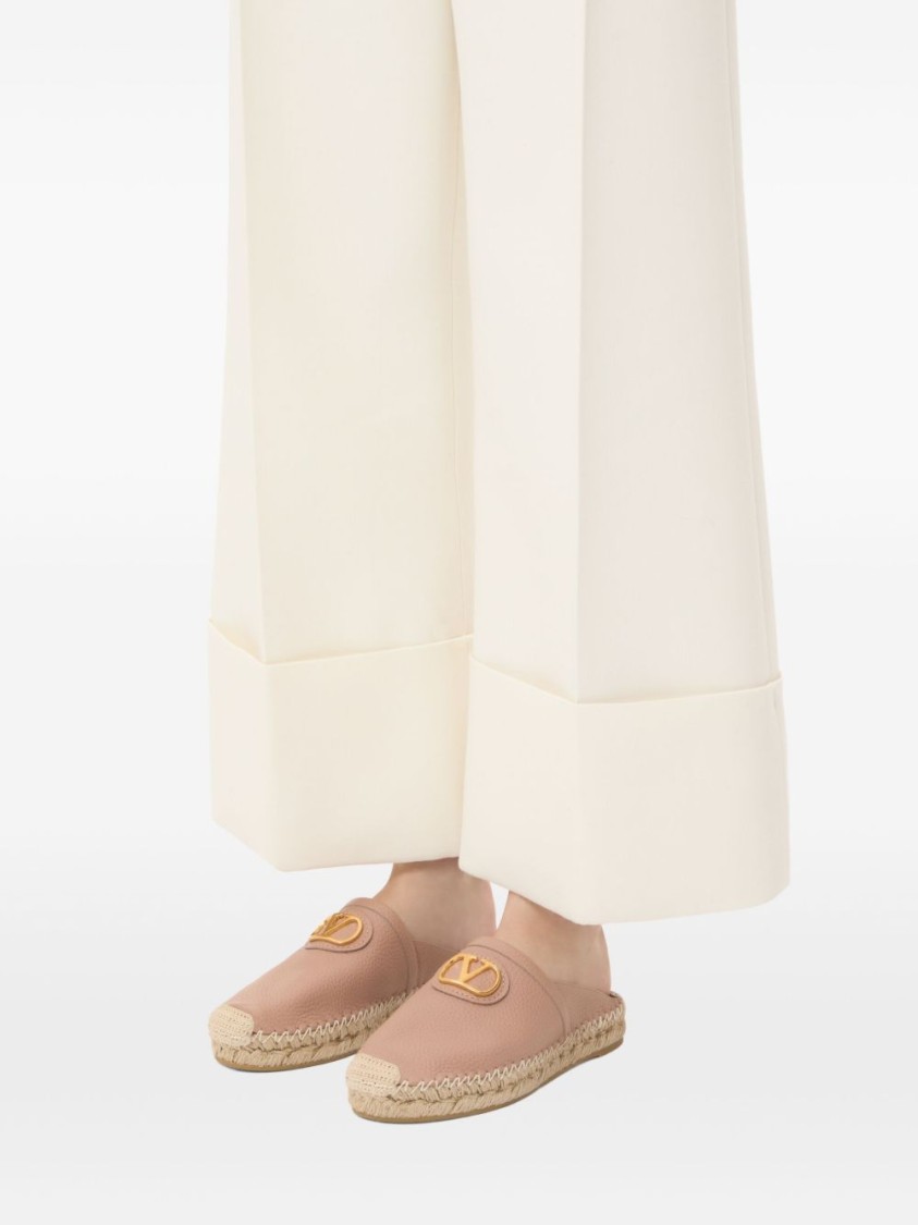 Valentino Garavani Textured Leather Espadrilles With Woven Jute Sole In Neutral