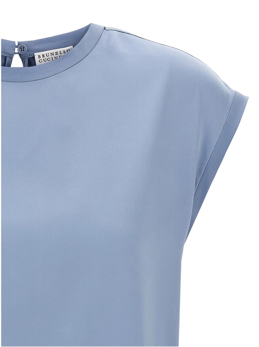 Brunello Cucinelli Silk Cap Sleeve T-shirt With Keyhole Back