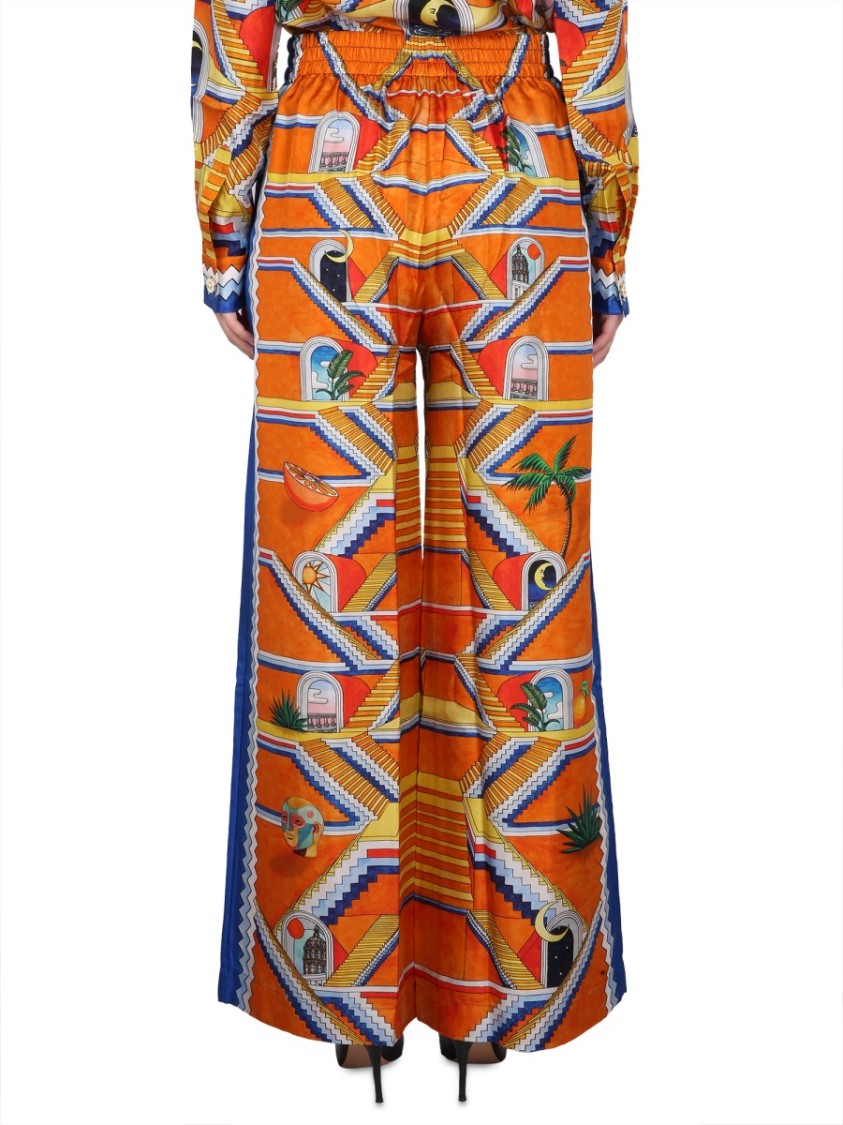 Casablanca Staircase Print Elastic Waist High-waisted Pants