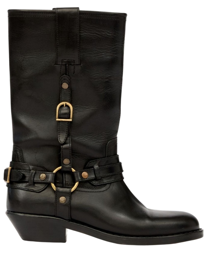 Isabel Marant Knee-high Leather Boots With Buckle Detail In Black