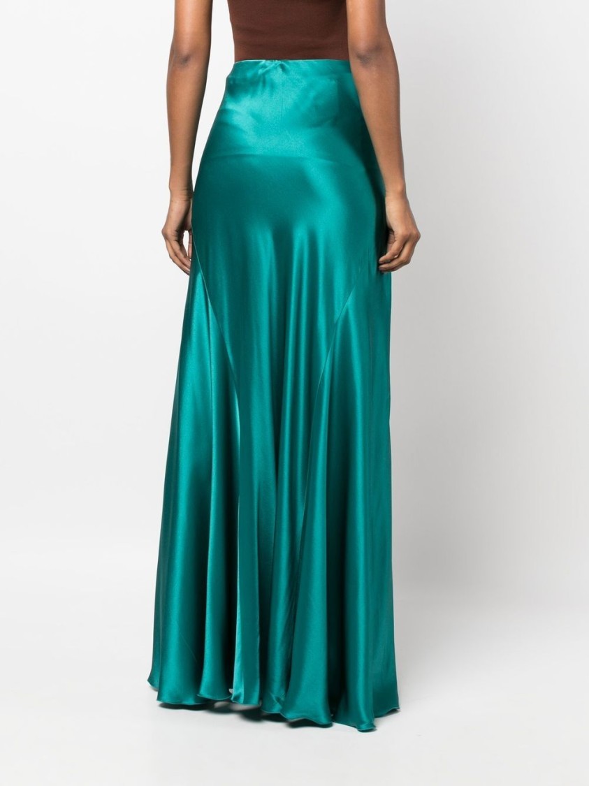 Alberta Ferretti High Waist Maxi Skirtin In Green Silk In Blue