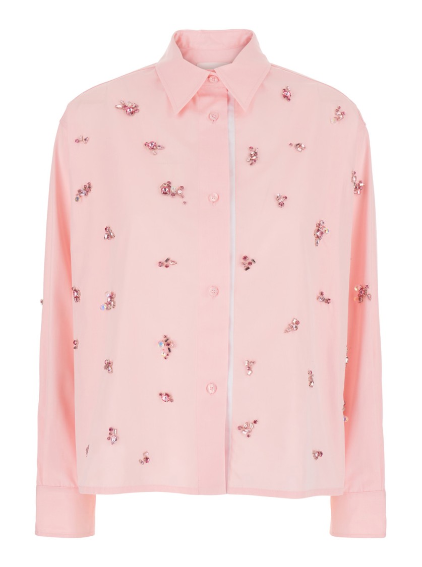 DES PHEMMES DES PHEMMES PINK SHIRT WITH CLASSIC COLLAR AND FRONT EMBELLISHMENTS