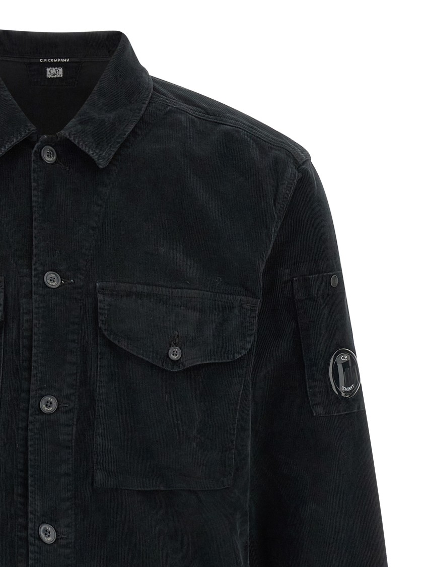 C.p. Company Textured Corduroy Overshirt With Pointed Collar In Black