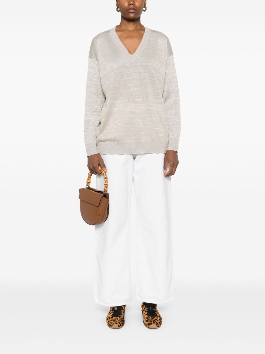 Fabiana Filippi Textured Grey Sweater With Deep V-neckline In White